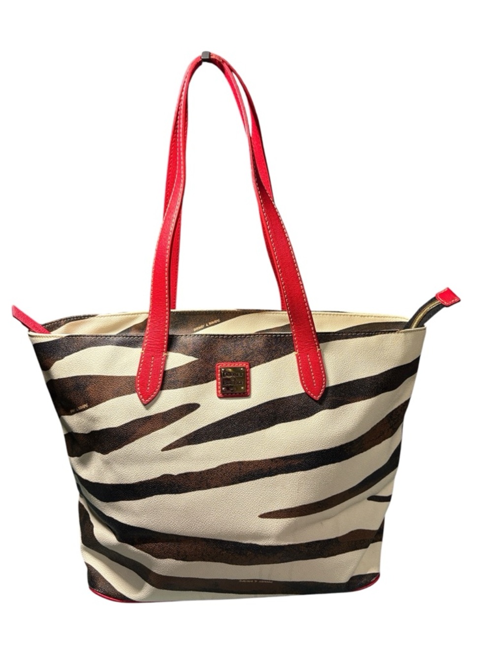 Dooney & Bourke Serengeti Zebra Print Tote Bag Red Leather Trim
